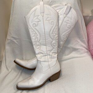 White Knee-Length Cowboy Boots
